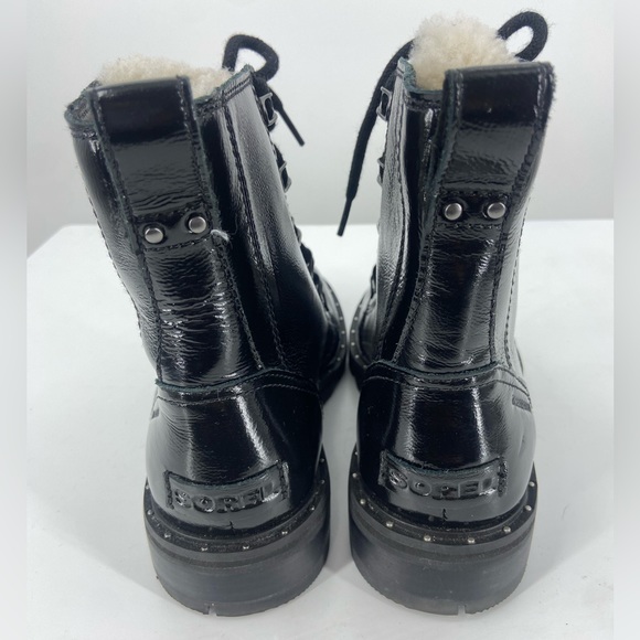 Sorel Lennox Cozy Lace Up Waterproof Rain Boots Women 6 Black White Wool Leather - Picture 4 of 8